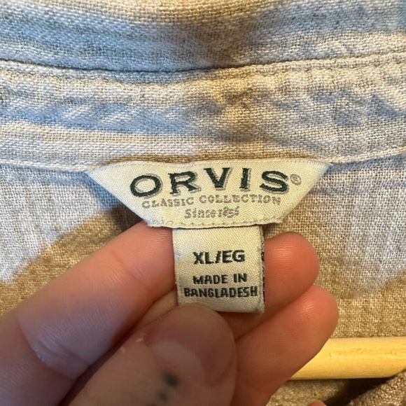 Orvis Beige Striped Button-Down Shirt 215 - Picture 3 of 5